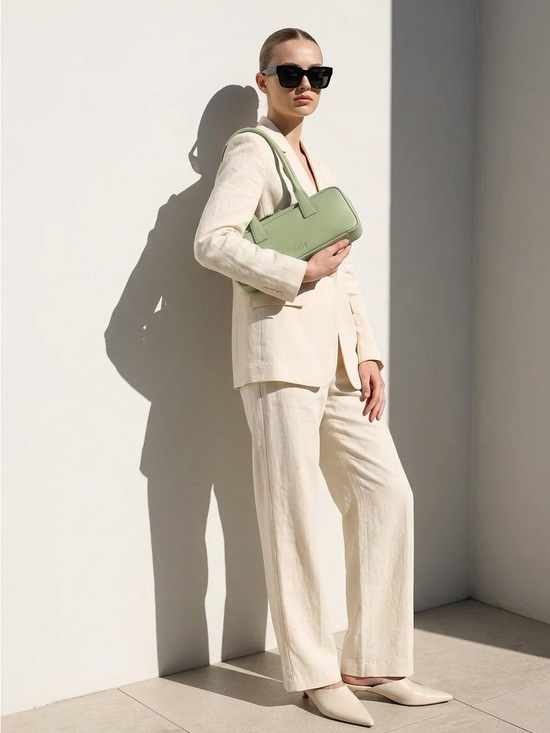 STAUD Handbags - STAUD Pistachio Green Pebbled Leather Mini Top-Handle Bag